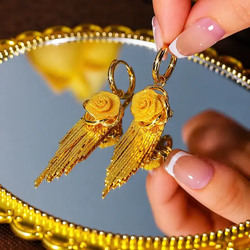 Golden Glow Rose Earrings (24K Edition)